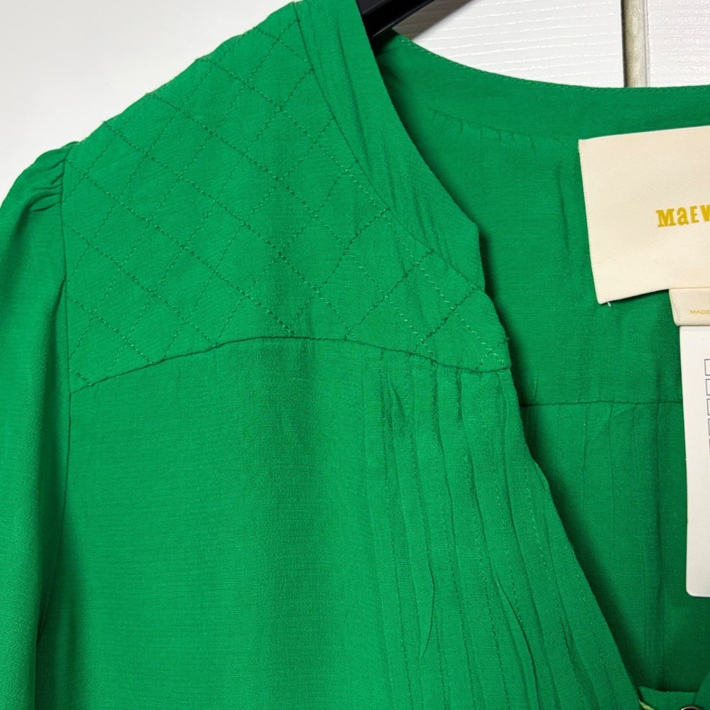 Maeve Anthropologie Green Pintuck Drop Waist Mini Dress Pockets Size 10 NEW - Picture 4 of 12